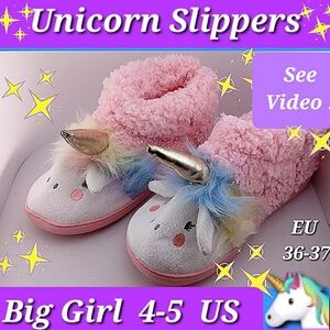⭐️ Plushie Unicorn girls slippers Big girl 4-5 US NEW